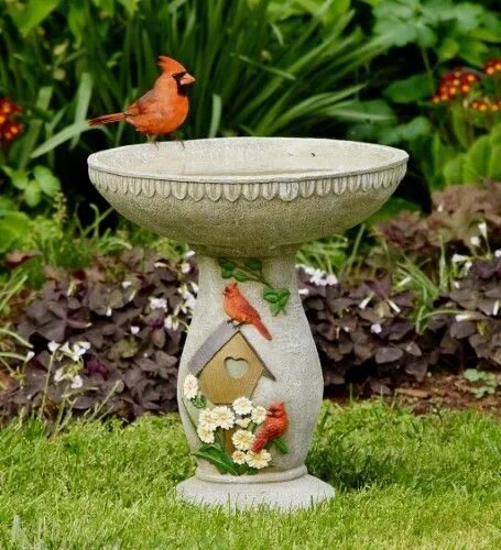 Птицы для сада своими руками фото All-weather Freestanding Resin Cardinal (Red) Birdbath Bowl, 15.5' dia. x 17.75'