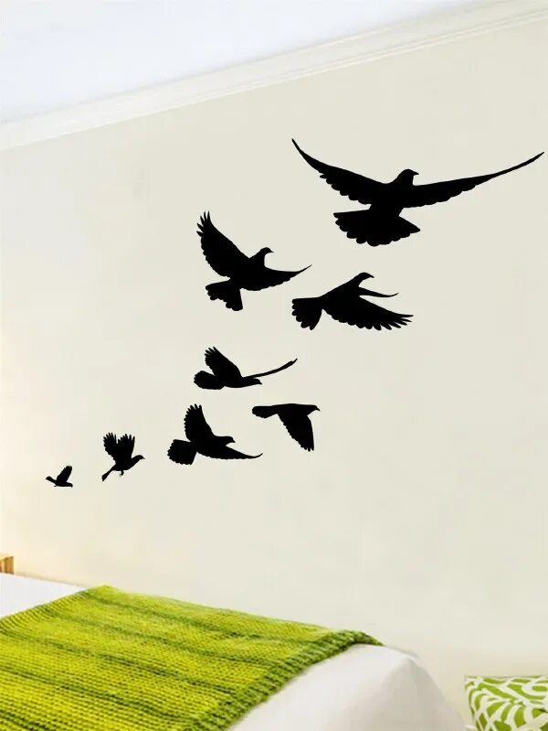 Птицы на стене в интерьере Bird Print Wall Sticker ROMWE