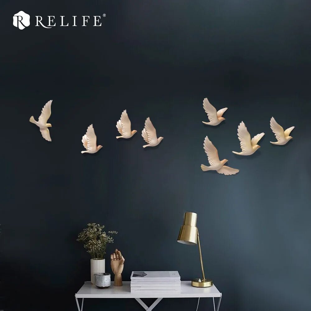 Птицы на стене в интерьере DIY 8pcs 3D Resin Birds Furniture Accessories Home Decorative Wall Stickers Sofa