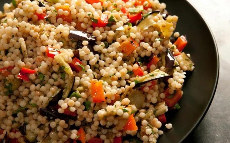 Птитим рецепты приготовления с фото Grilled Eggplant and Red Pepper with Israeli Couscous Recipe I want to eat Cousc