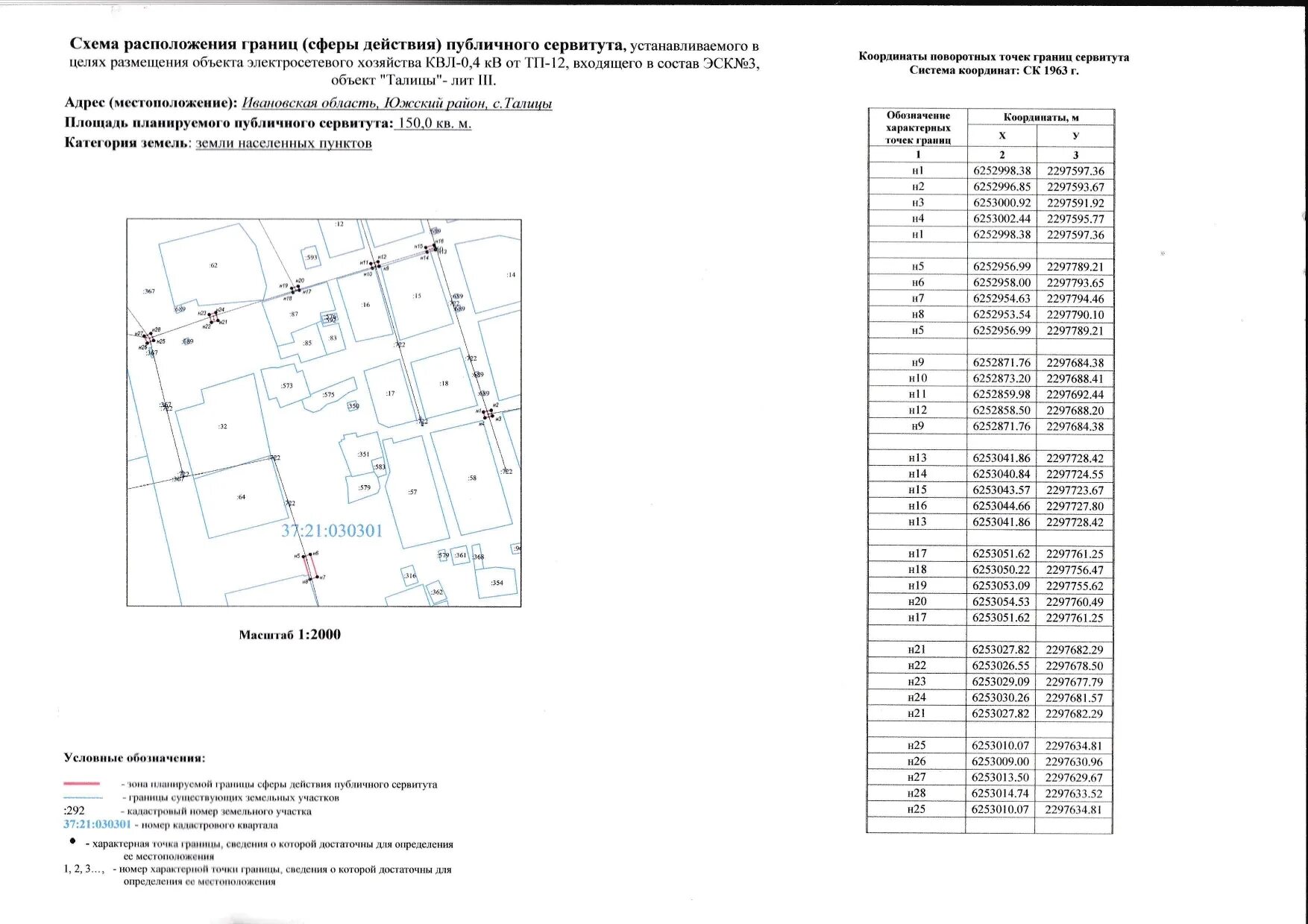 Публичный сервитут схема расположения Администрация Талицкого сельского поселения Южского муниципального района Иванов