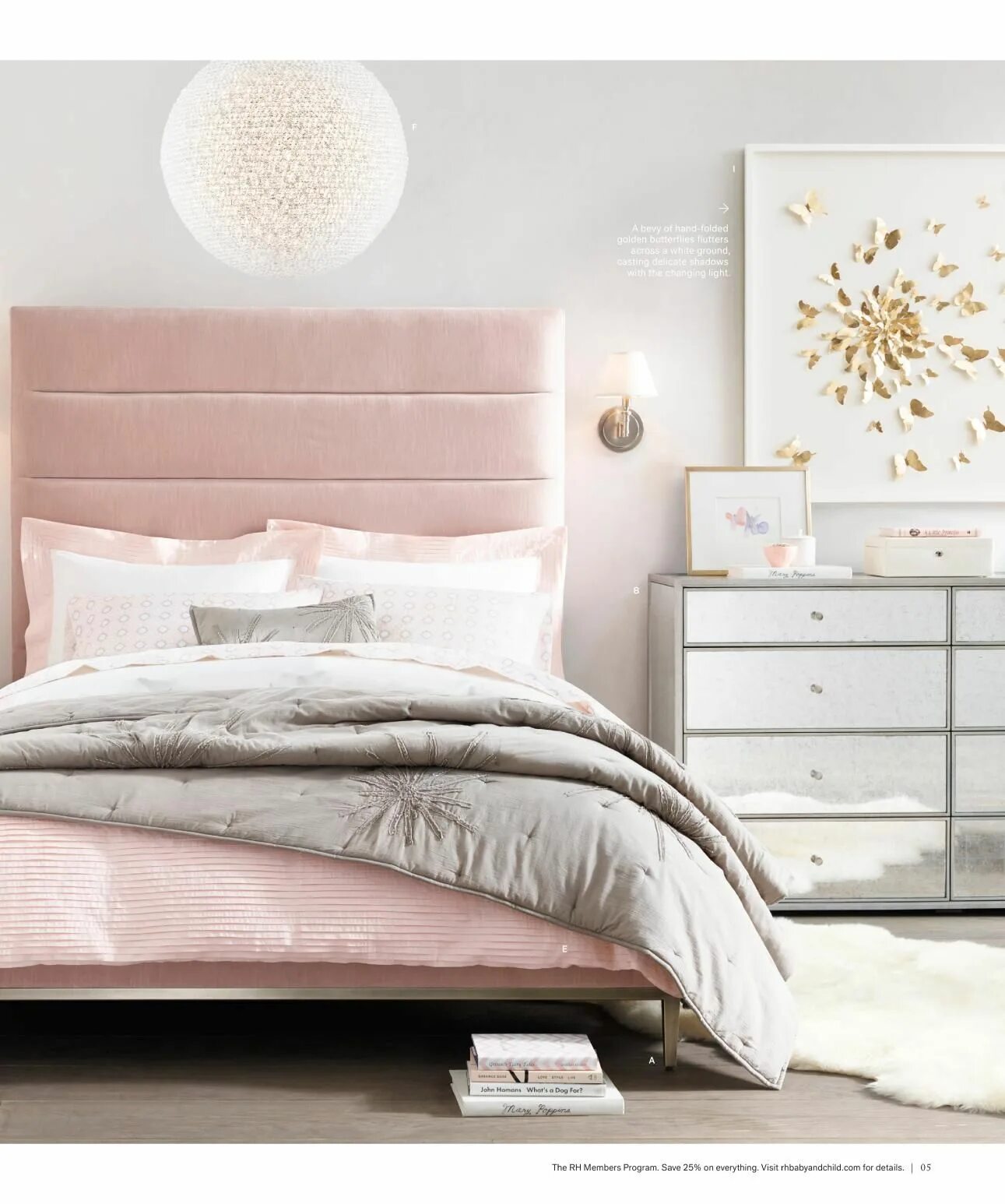 Пудровая кровать в интерьере спальни RH Source Books Pink bedroom design, Pink bedroom decor, Girl room