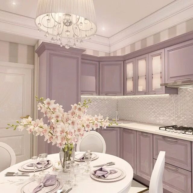 Пудровая кухня в интерьере фото Lilac and white kitchen Лавандовая кухня, Планы кухни и Кухня в сером цвете