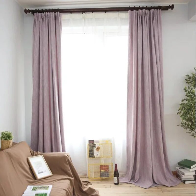 Пудровые шторы в интерьере Nordic Style Bamboo Cotton Blackout Curtains Solid Color High Precision Curtains