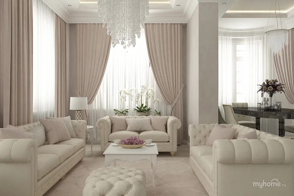 Пудровый интерьер гостиной фото Curtains design living room in a light style (44 Photos)