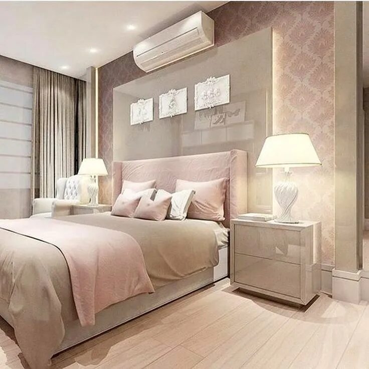 Пудровый интерьер спальни 41 glamorously pretty rose gold bedroom ideas on a budget 29 Bedroom design, Bed