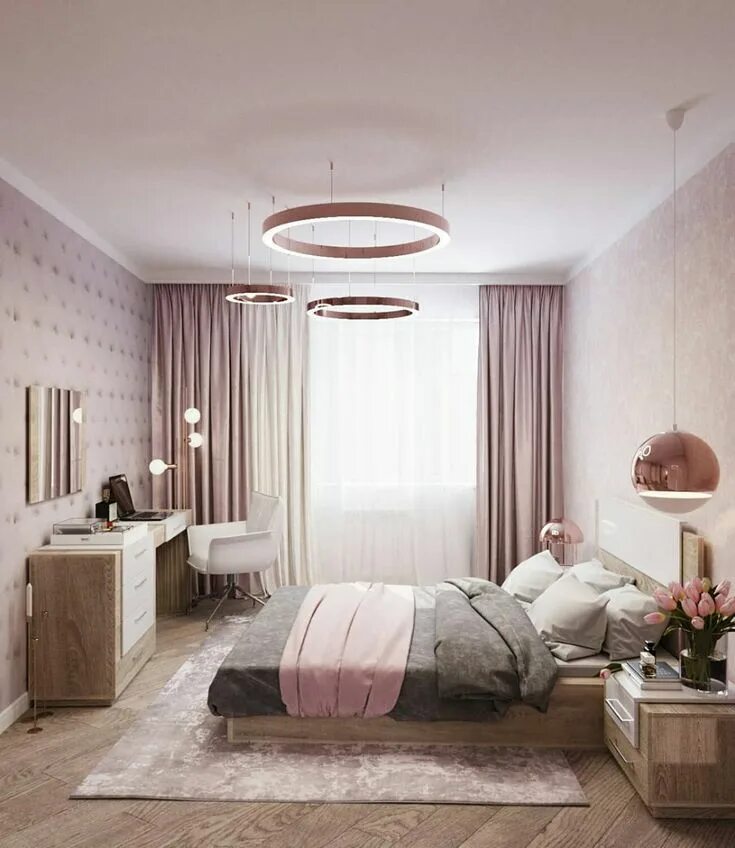 Пудровый интерьер спальни Розовое золото #алмаз #золото #кольца Interior design bedroom, Bedroom design, B