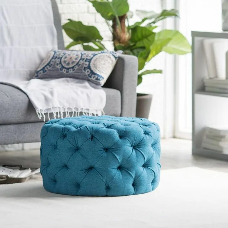 Пуфик дизайн интерьера Belham Living Allover Round Tufted Ottoman - Teal Pouf ottoman living room, Roun