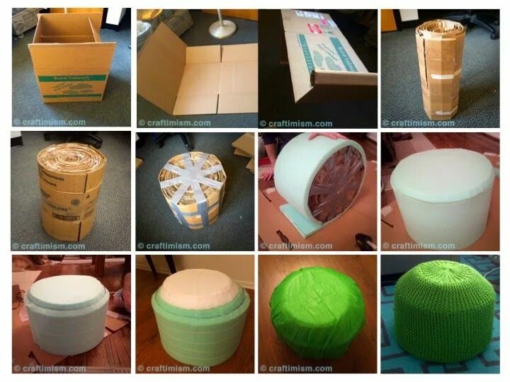 Пуфик своими руками в домашних Cardboard ottoman base tutorial Diy pouf, Fall decor diy crafts, Diy cardboard