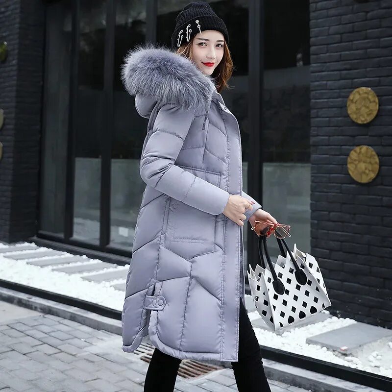 Пуховик женский зима фото Winter Slim Puffer Jacket Women Long Down Cotton Warm Parka Hooded Autumn Female