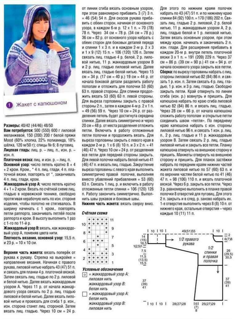 Пуловер с капюшоном женский спицами схема Жакет с капюшоном вязаный спицами 1173 ✶ Чудо-Клубок.Ру ✶