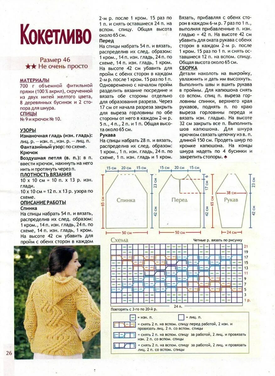 Пуловер с капюшоном женский спицами схема Схема кофты на молнии