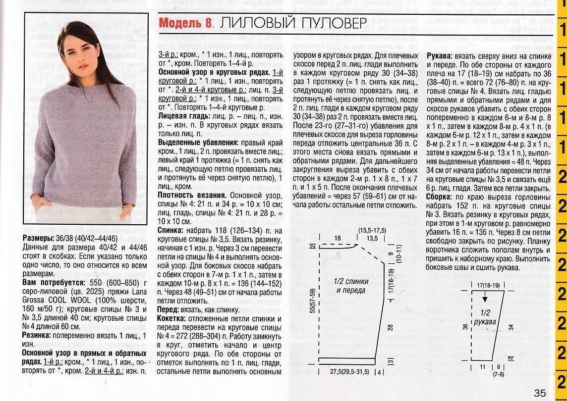 Свитер спицами женский с описанием (схема и выкройка)