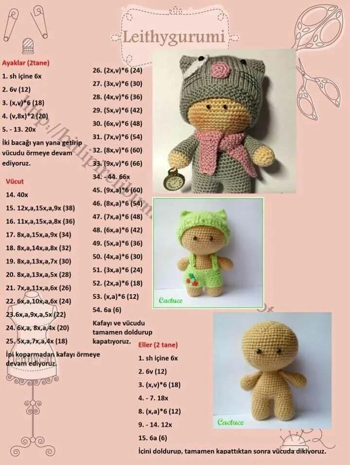 Пупс крючком схема и описание Оля adlı kullanıcının Bambole e vestiti panosundaki Pin Baby knitting patterns, 