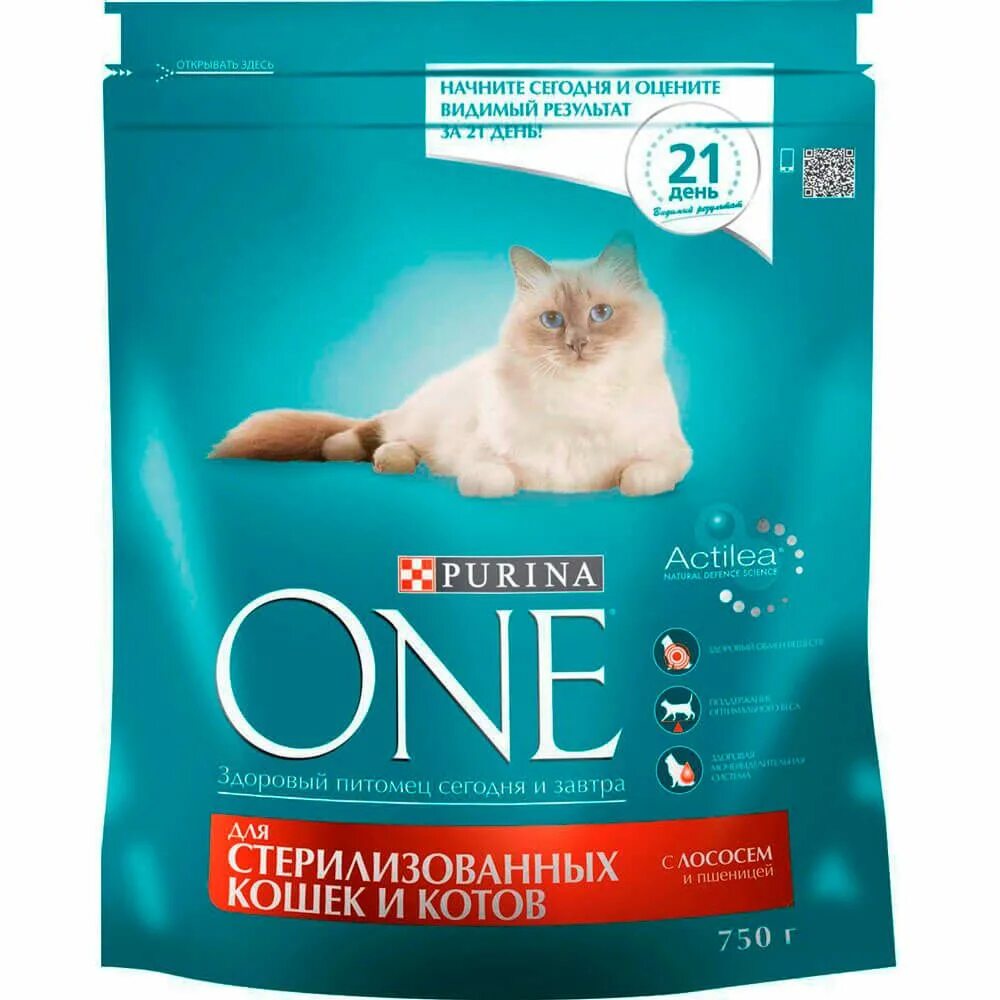 Пурина для кошек фото Корм сухой Purina One 750г для стерилизованных кошек с лососем и пшеницей - в за