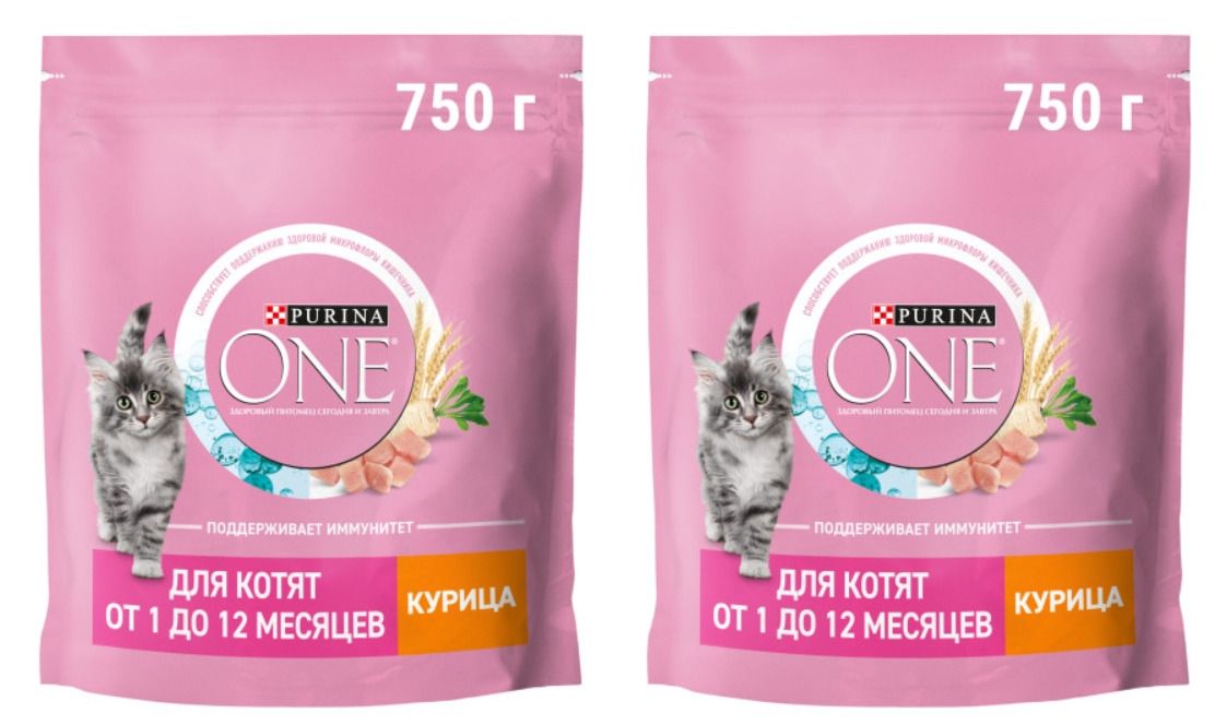 Пурина для котят фото Purina ONE Сухой корм для котят, с курицей и цельными злаками, 750 г, 2 уп - куп