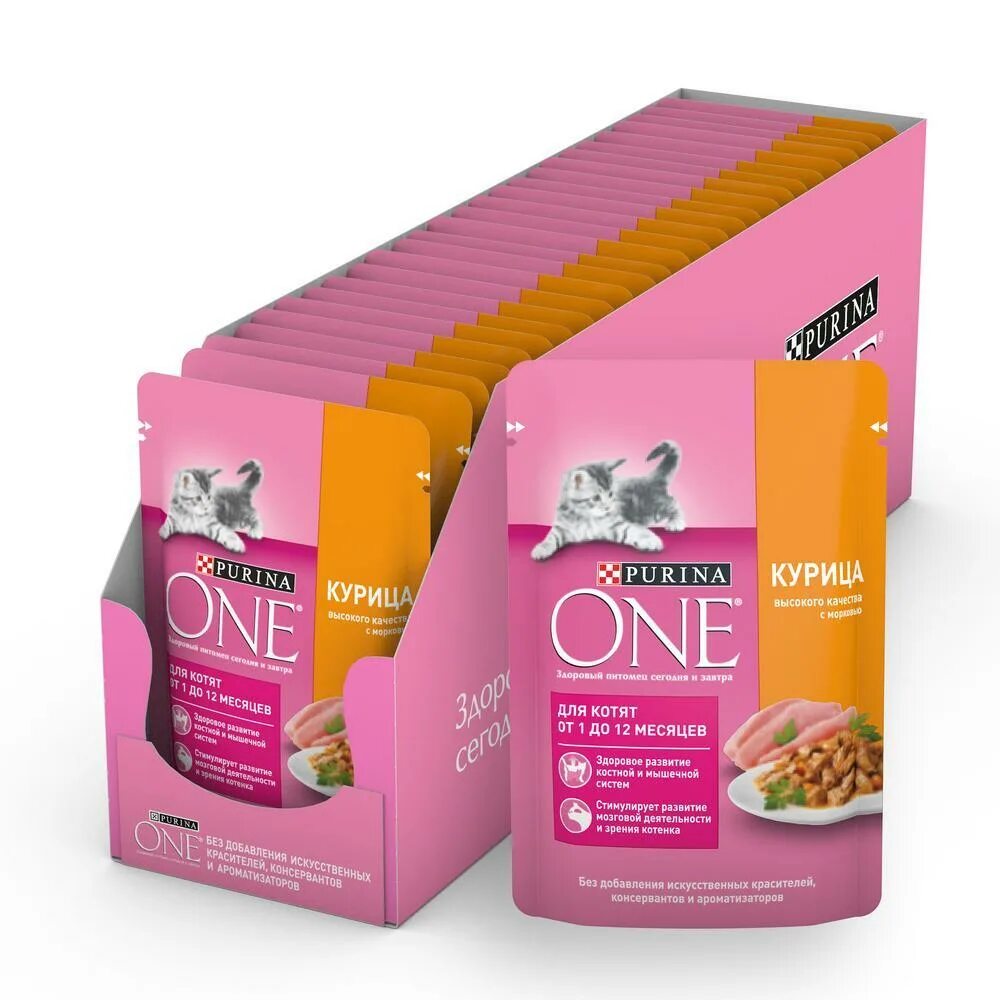 Пурина для котят фото Влажный корм Purina ONE для котят, с курицей и морковью, 0.075 кг, 13 шт. - купи