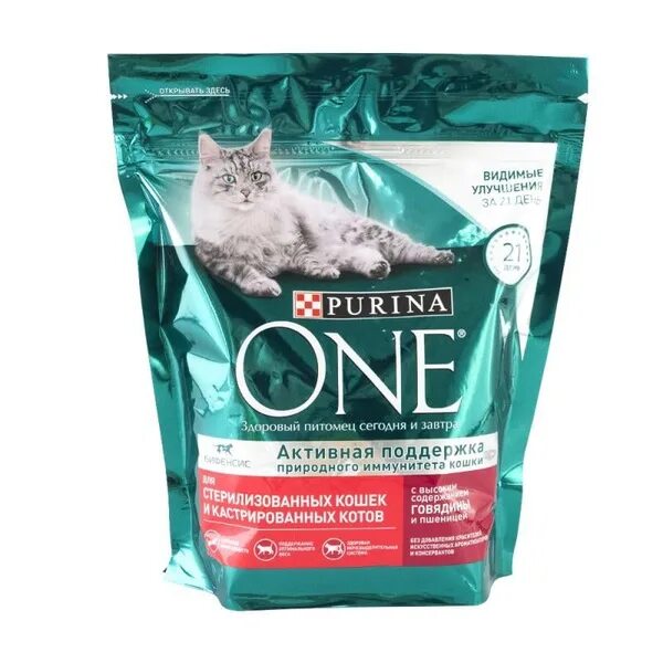 Пурина корм для котят фото Сухой корм для стерилизованных кошек Purina One - с говядиной и пшеницей (424 г)