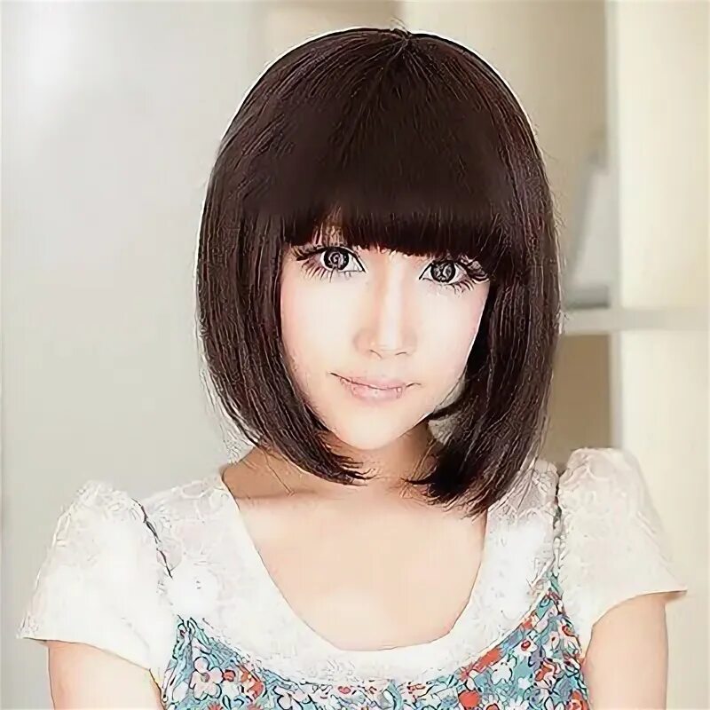 Пушистая челка фото Hot sale TJCOS Bob Style Women Dark Black Synthetic Straight Neat Bangs Short Ha