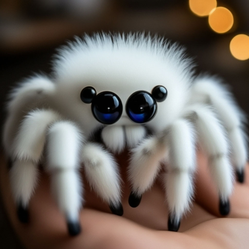 Пушистый паук фото "Very cute white fluffy spider with ." - image created in Shedevrum