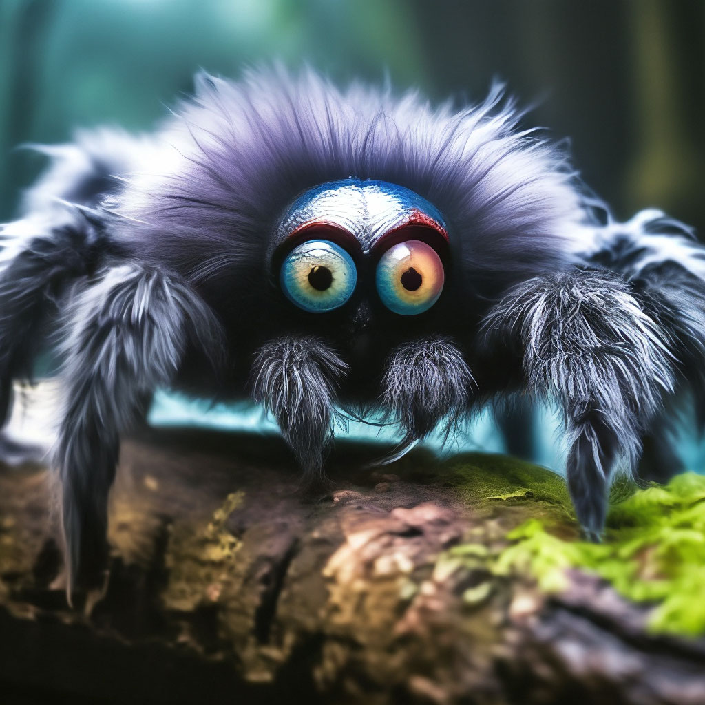 Пушистый паук фото "Fluffy spider with big cat eyes" - image created in Shedevrum