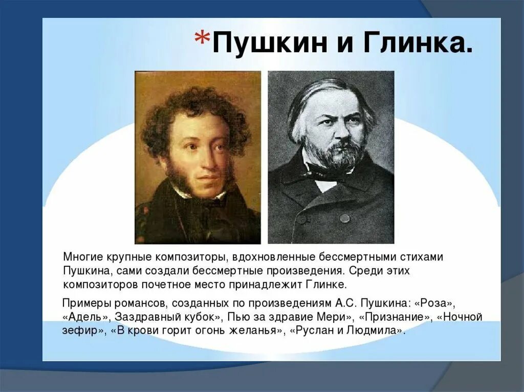 Пушкин и глинка фото Проект по музыке глинка