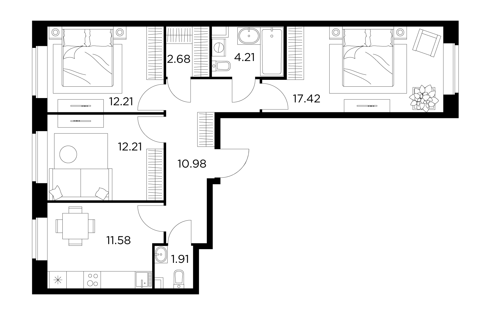 Пушкинский планировка квартир 3-комнатная квартира 73.2 м² № 329 по цене 14 042 649 ₽ в ЖК Новое Пушкино - куп