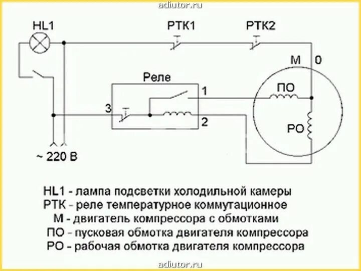 Пусковое реле p1 для холодильника схема подключения Схема подключения компрессора холодильника с реле HeatProf.ru