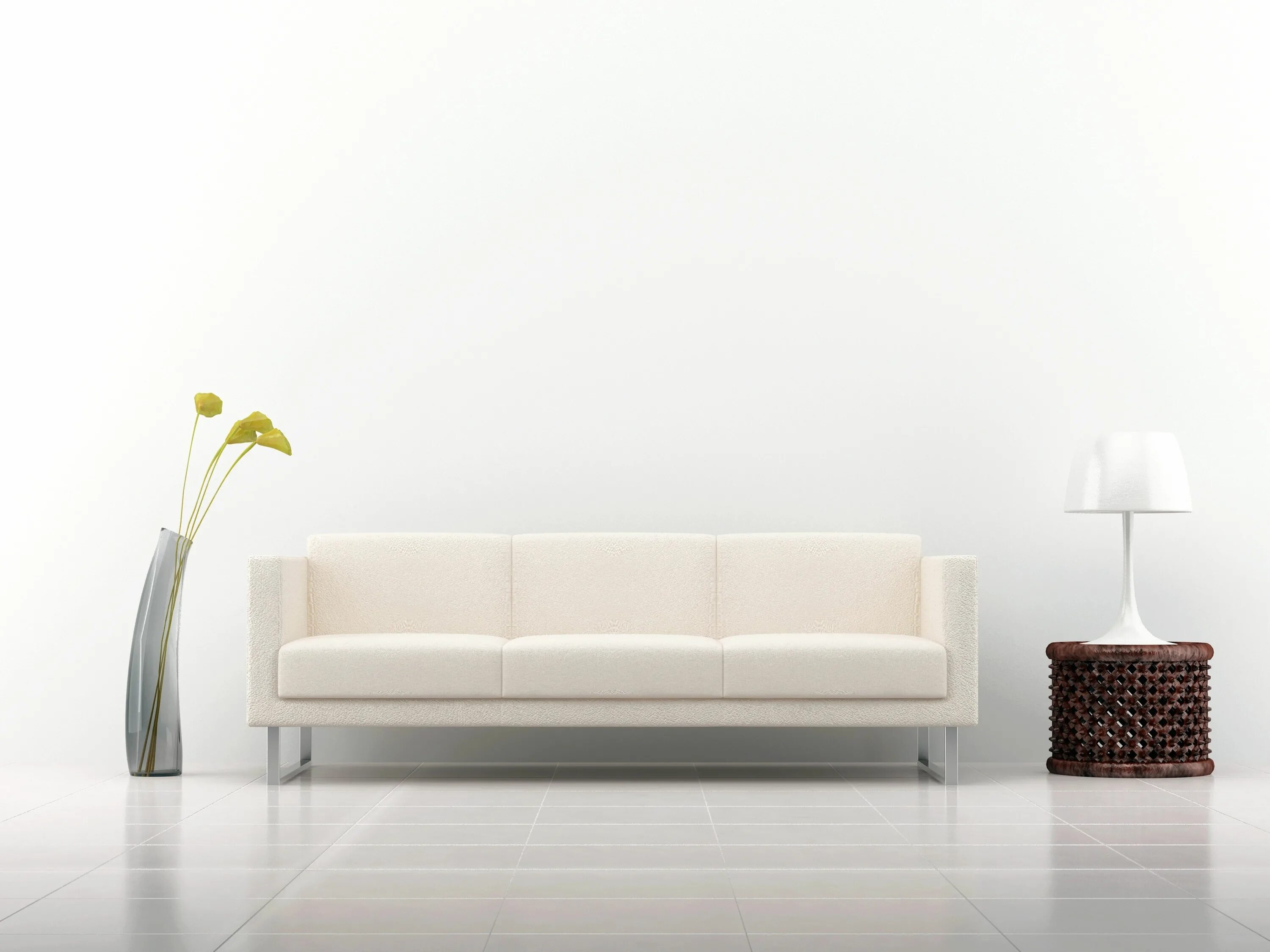 Пустой интерьер для вставки мебели white 3-seat sofa #sofa #decoration #interior #vase #lamp white background #5K #