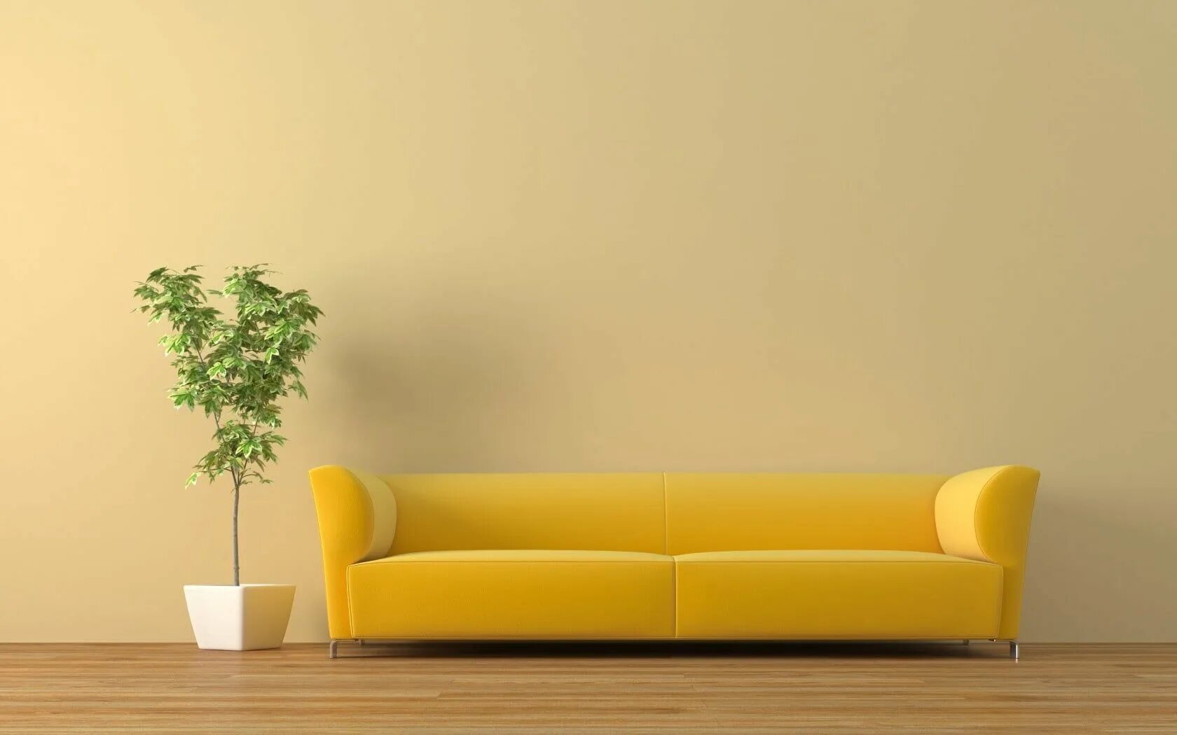 Пустой интерьер для вставки мебели yellow leather padded 2-seat couch #sofa #tub #plant #720P #wallpaper #hdwallpap