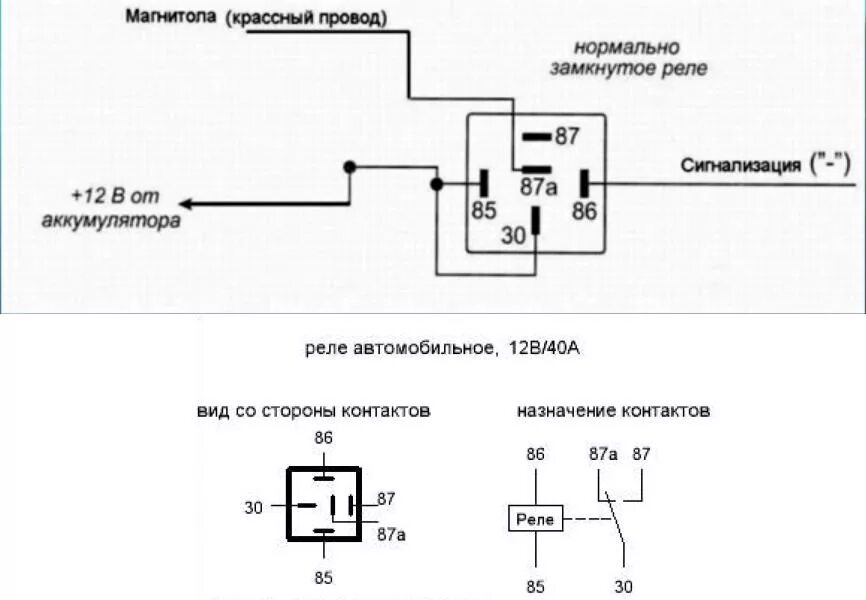 Пятиконтактное реле 12в схема подключения Включение / выключение автомагнитолы при постановке / снятии с сигнализации - Da