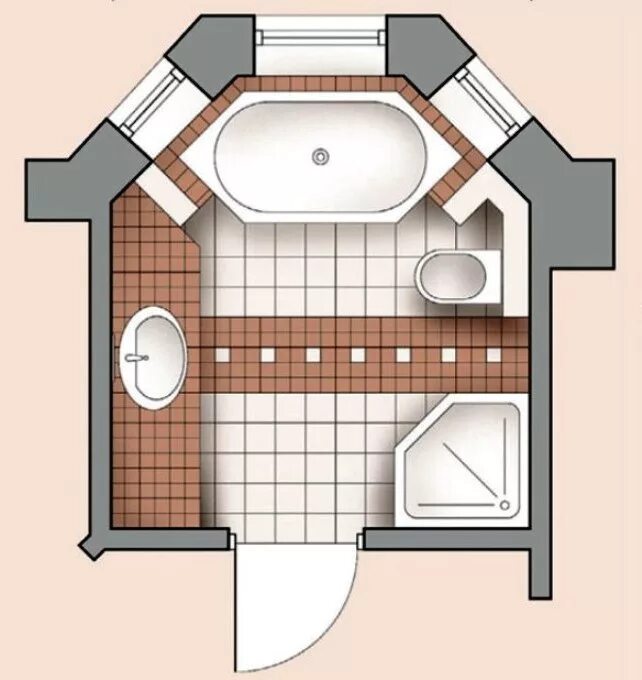 Пятиугольный санузел планировка фото Планировка ванной комнаты с ванной и душевой кабиной - 12 лучших решений