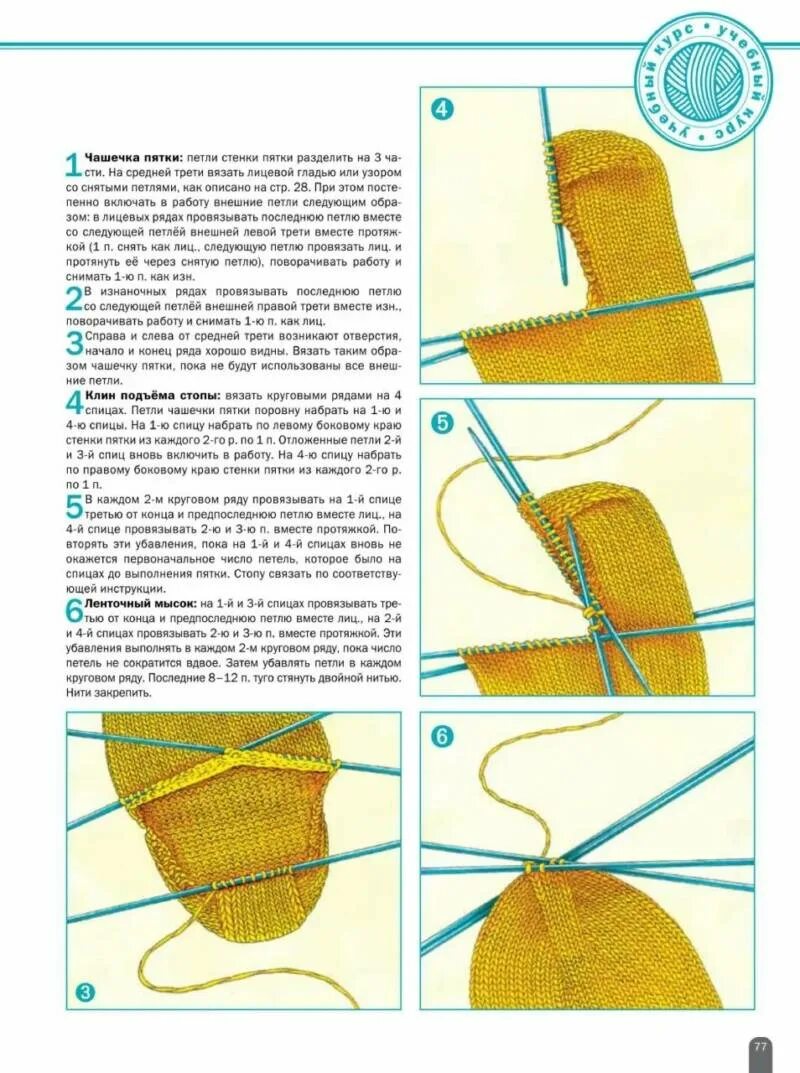 Пятка спицами описание схема вязания Как вязать пятку носка на 4 спицах