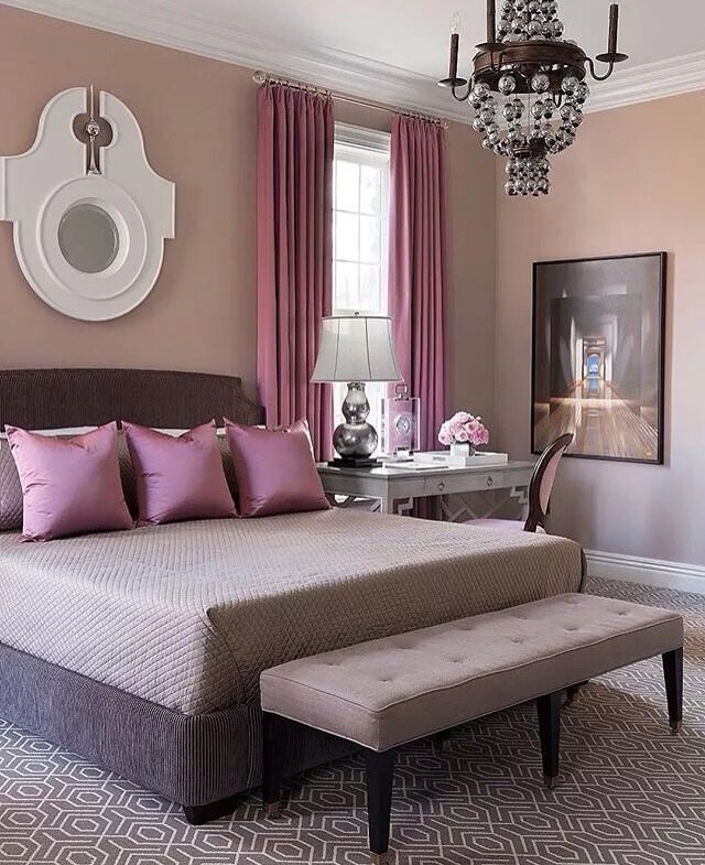 Пыльная роза сочетание цветов в интерьере спальни Bedroom Purple bedrooms, Feature wall bedroom, Interior design