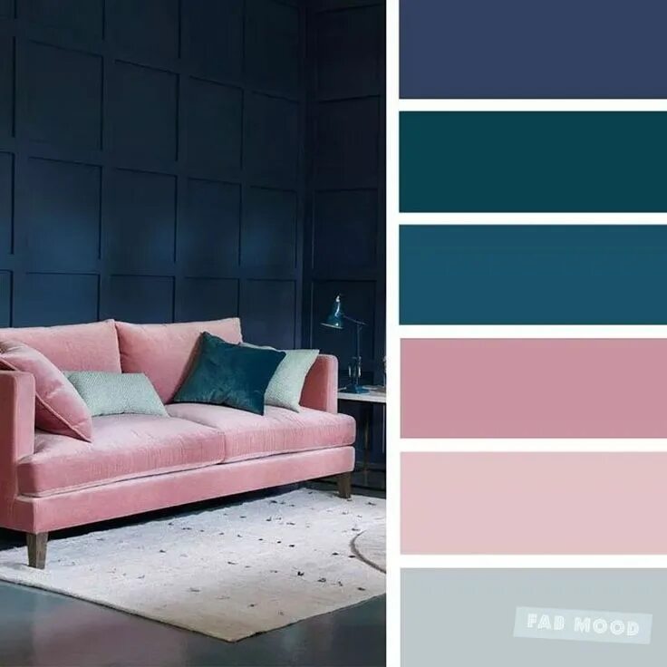 Пыльно розовый цвет в интерьере сочетание The best living room color schemes - Dark blue, teal, pink mauve Living room col