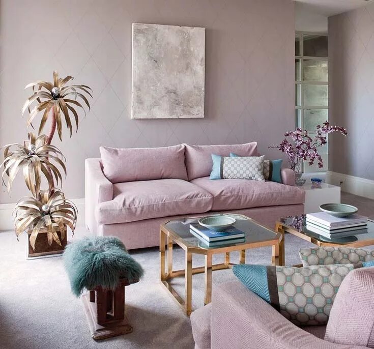 Пыльно розовый цвет в интерьере сочетание Pink x Turquoise x Gold Pink living room, Pastel living room, Gold living room