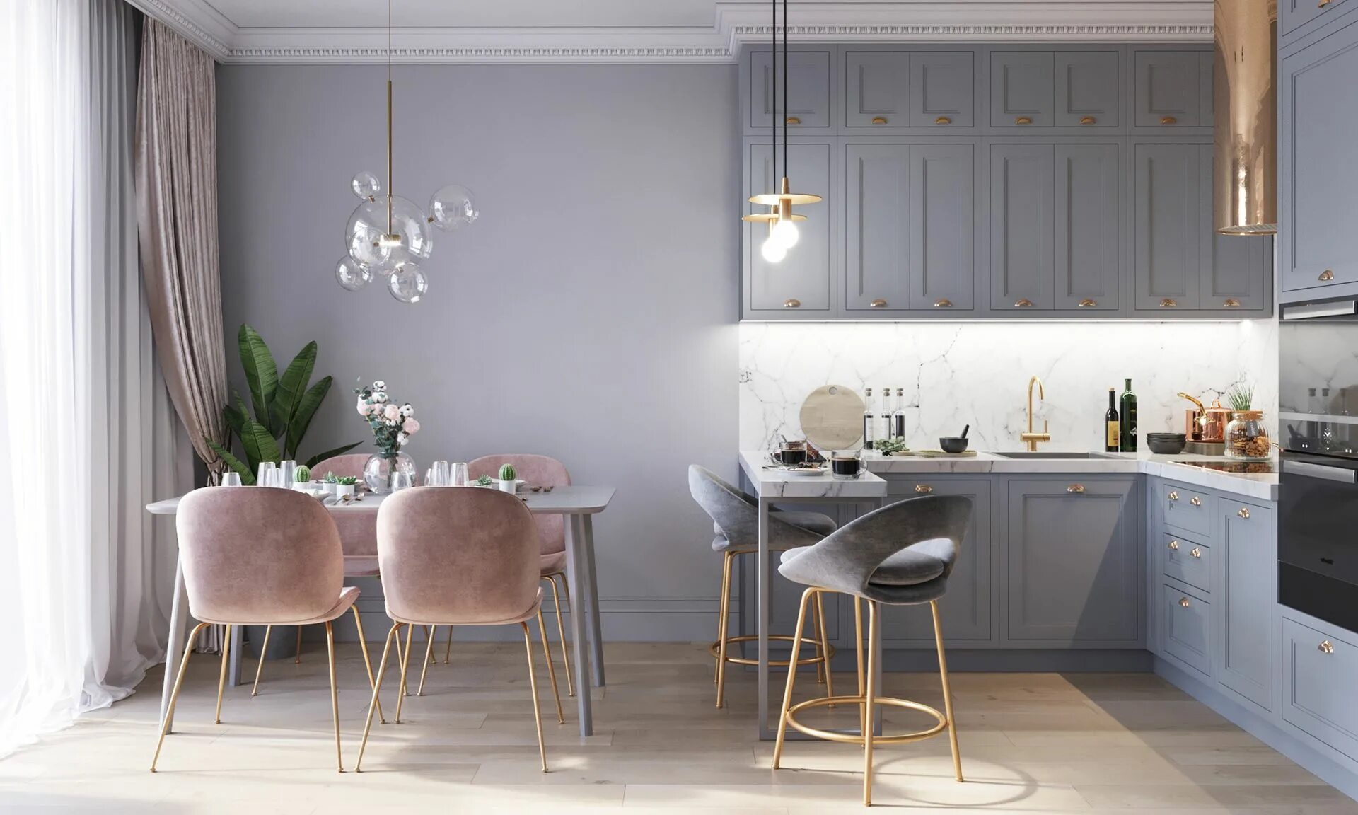 Пыльные цвета в интерьере кухни https://www.behance.net/gallery/62627973/GRAY-PINK-PROJECT Kitchen interior, Hom