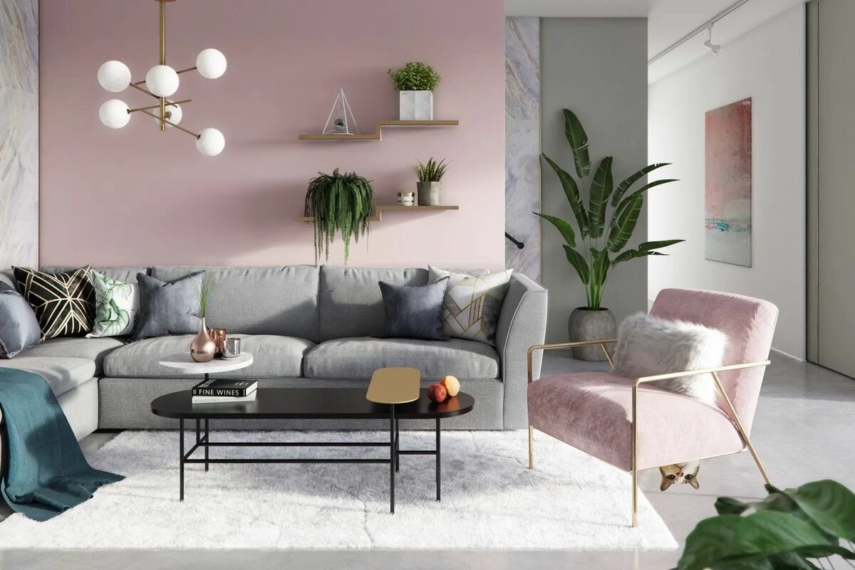 Пыльный серый в интерьере 51 pink nappali, igazi meglepetés - HOMEINFO Living room interior, Living room g