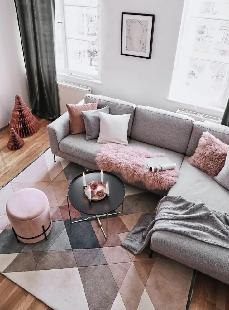 Пыльный серый в интерьере Teppich! Rosa und graues Farbschema - Wohnzimmer Grau Living room grey, Grey cou