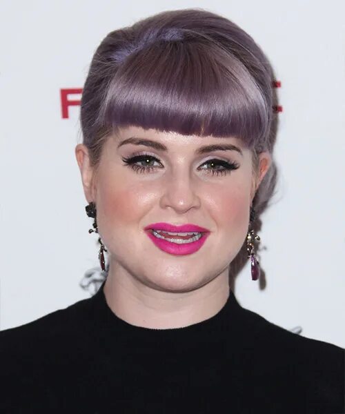 Пышные челки фото Kelly Osbourne Long Straight Purple Updo Hairstyle with Blunt Cut Bangs