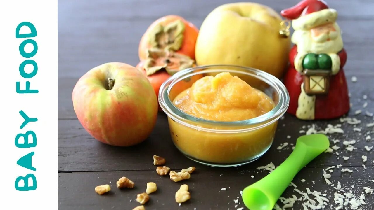 Пюре из яблок фото Persimmon Pear Apple - baby food recipe +6M - YouTube