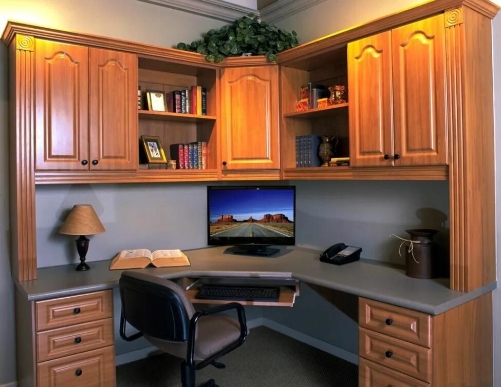 Рабочая зона угловая фото home office - Bing Images Office cabinet design, Home office cabinets, Home offi