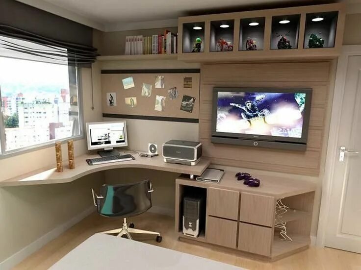 Рабочая зона угловая фото 5 L-Shaped Home Office Design Ideas with An Attached Bookshelf Mesa home office,