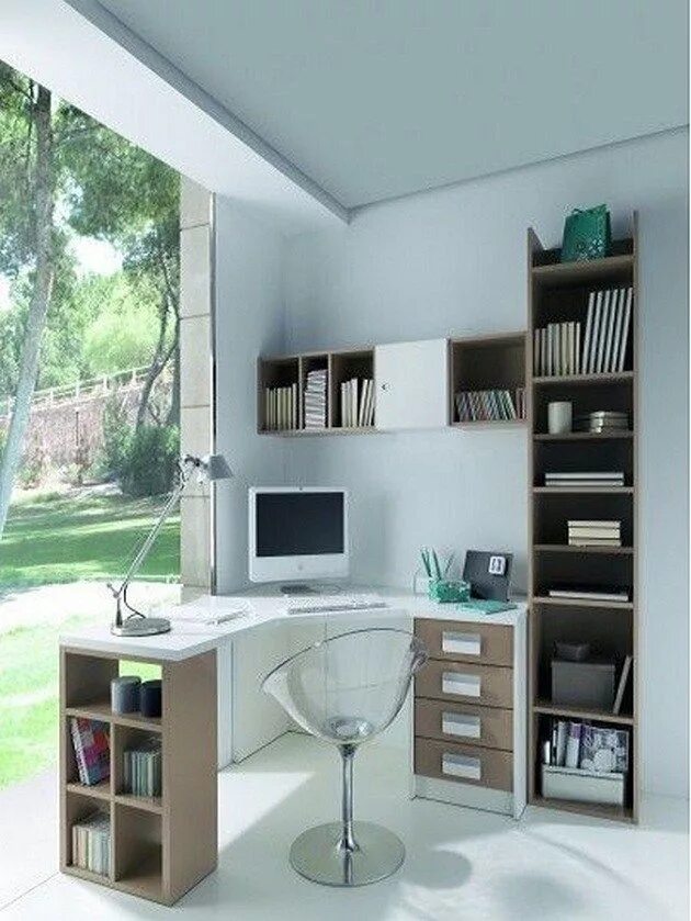 Рабочая зона угловая фото Home Office Design Ideas_24 Угловой стол, Дизайн домашнего офиса и Дизайн дома