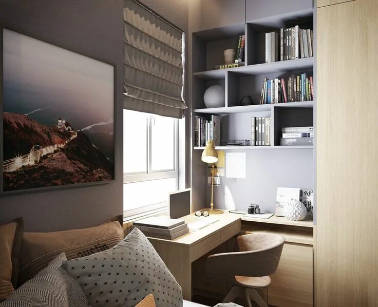 Рабочая зона в спальне дизайн интерьера фото Grey Bedrooms: Ideas To Rock A Great Grey Theme Interior design bedroom, Office 