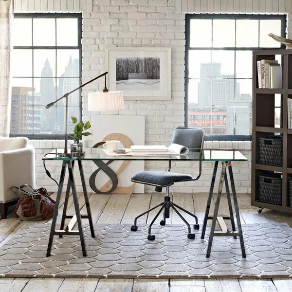 Рабочее место в стиле лофт white brick office - Google Search Home office design, Home office decor, Home o