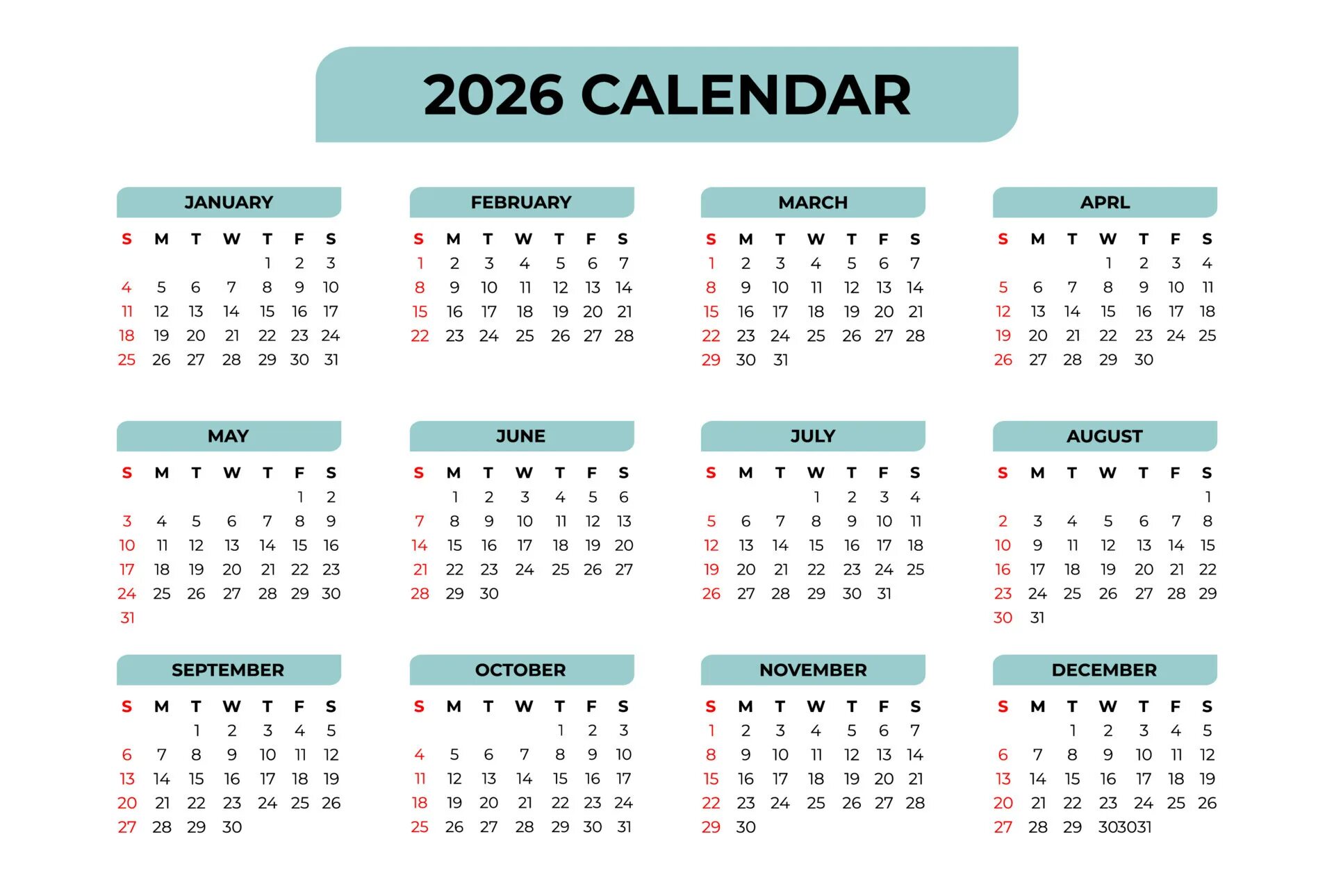 Рабочий календарь на 2026 год 2026 Basic Calendar in White Background 23899767 Vector Art at Vecteezy