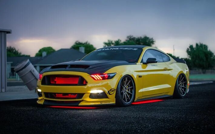 Рабочий стол машины тюнинг Download wallpapers Ford Mustang GT, tuning, Apollo Edition, supercars, yellow M