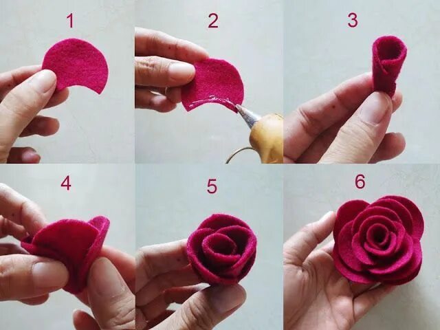 Работа своими руками пошагово с фото Membuat Bunga Rose dari Flanel Felt flower tutorial, Felt flowers diy, Felt bouq