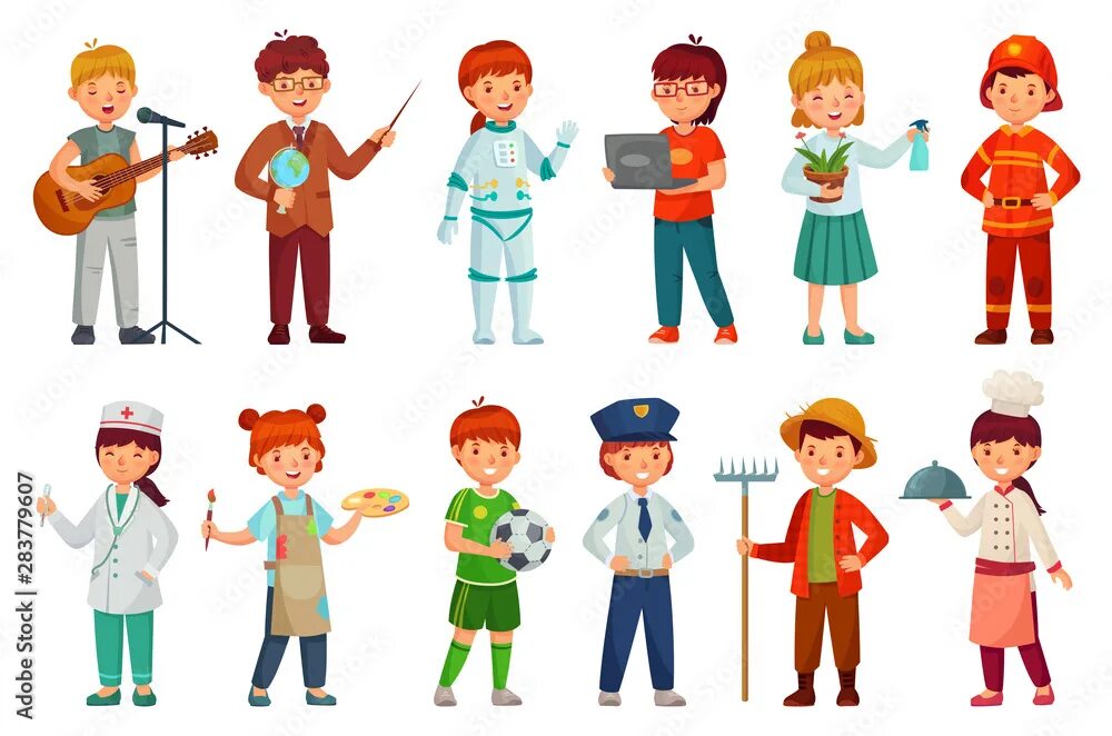 Работник картинка для детей Kids workers. Child professional uniform, policeman kid and baby job professions